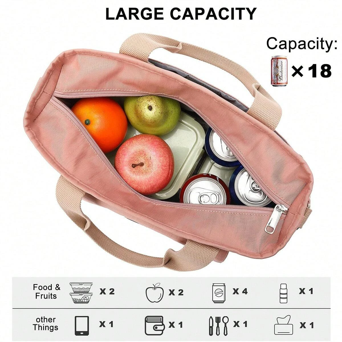 Fashionable Women's Insulated Lunch Tote Bag Large Opening Temperature Control Detachable Shoulder Strap