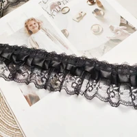 Black double jacquard pleated tulle lace DIY handmade crafts doll dress skirt picture frame flower basket border decoration 6