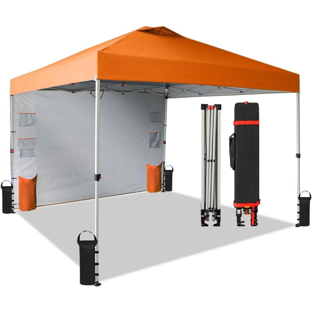 

10x10 Pop up Canopy Instant Canopy with 1 Removable Sidewall,4 Ropes & 8 Stakes & 4 Weight Bags,with Organizer Pockets