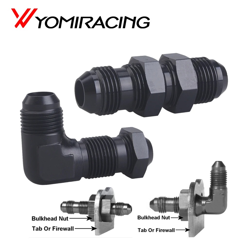 0 Degrees 90 Degrees AN6 AN8 AN10 Bulkhead Flare Fitting Union Adapter 6AN 8AN 10AN Fitting For Tab Rr Wirewall Aluminum Black bulkhead flare fitting adapter