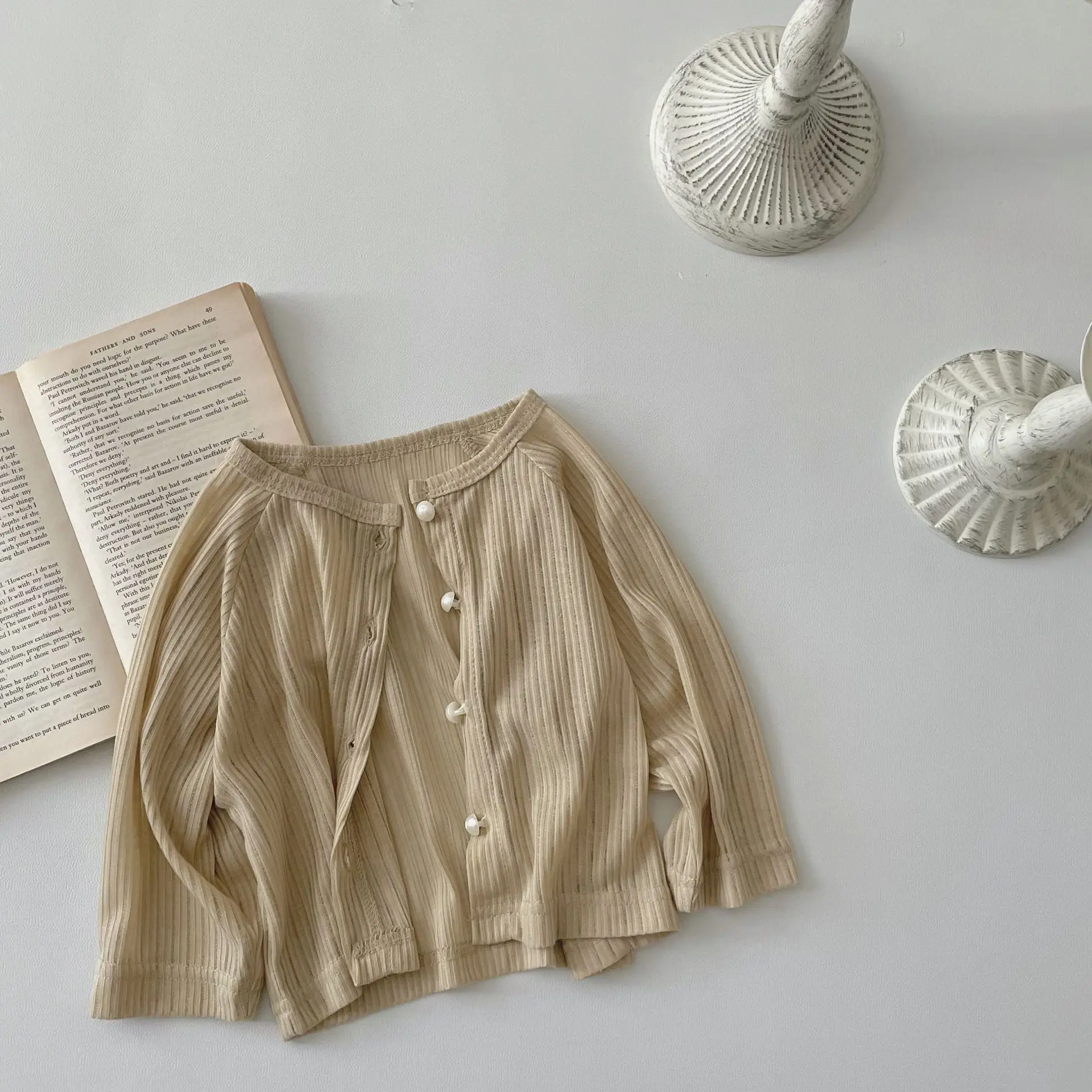 용 얇은 통기성 자외선 차단 재킷, 단색 가디건, 코튼 탑,  긴 소매 캐주얼 코트, 2024 여름 신상