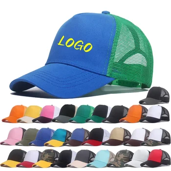 Cappello in rete basic a 5 pannelli con logo personalizzato per donna Berretto da baseball traspirante con parasole estivo da uomo Cappellino per papà per camion sportivo all'aria aperta 1