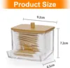 1Pcs Cotton Swab Holder, Cotton Swab Dispenser with Bamboo Lids,Bamboo Bathroom Storage Jars Storage Containers Clear Plastic 6