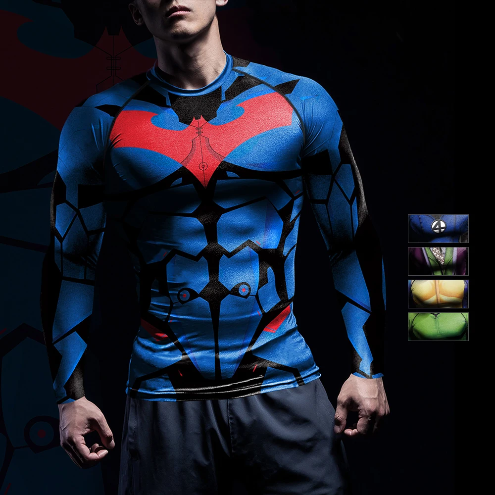 Nadanbao Swimming Men's Rash Guard Workout Tee Man Cosplay Superhero Long Sleeve Swimsuit Fitness Sports Compression Shirt Tops