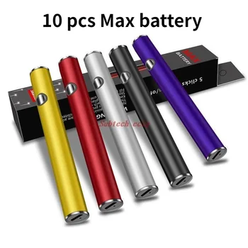 10 vnt Max pašildymo akumuliatorius 380mah apatinis įkraunamas kintamos įtampos Vape rašiklis skirtas 510 Sriegio kasetės krepšelio mygtukas su USB įkrovikliu_10 vnt. Maksimalus pašildymo akumuliatorius 380 mAh apatinis įkrovimas kintamos įtampos Vape rašikliu 510