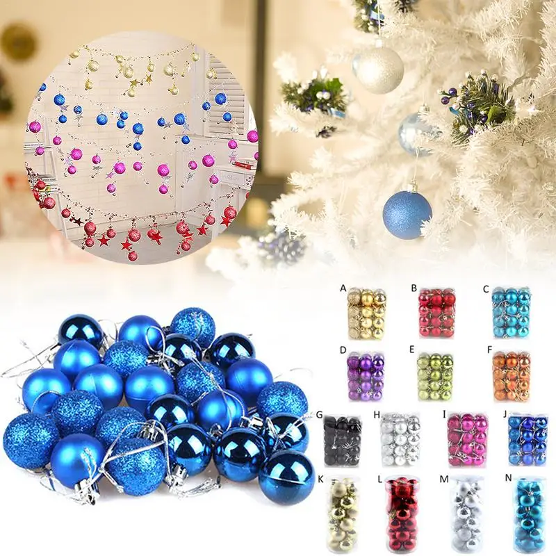 

24PCS Christmas Tree Glitter Baubles 3/4cm Tree Hanging Ornament Home Hanging Bauble Ball Decoration For New Year Birthday Party