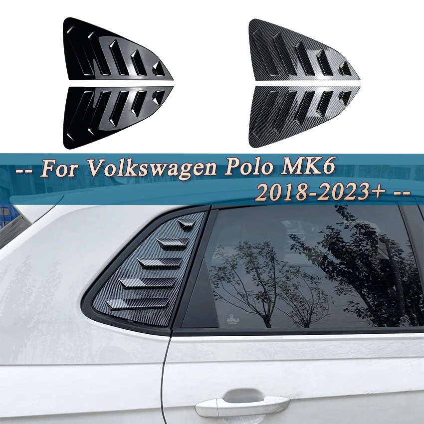 

Наклейки на заднее окно автомобиля 2 шт., глянцевые черные для Volkswagen Polo MK6 2018-2023, Декоративные жалюзи, модифицированные аксессуары