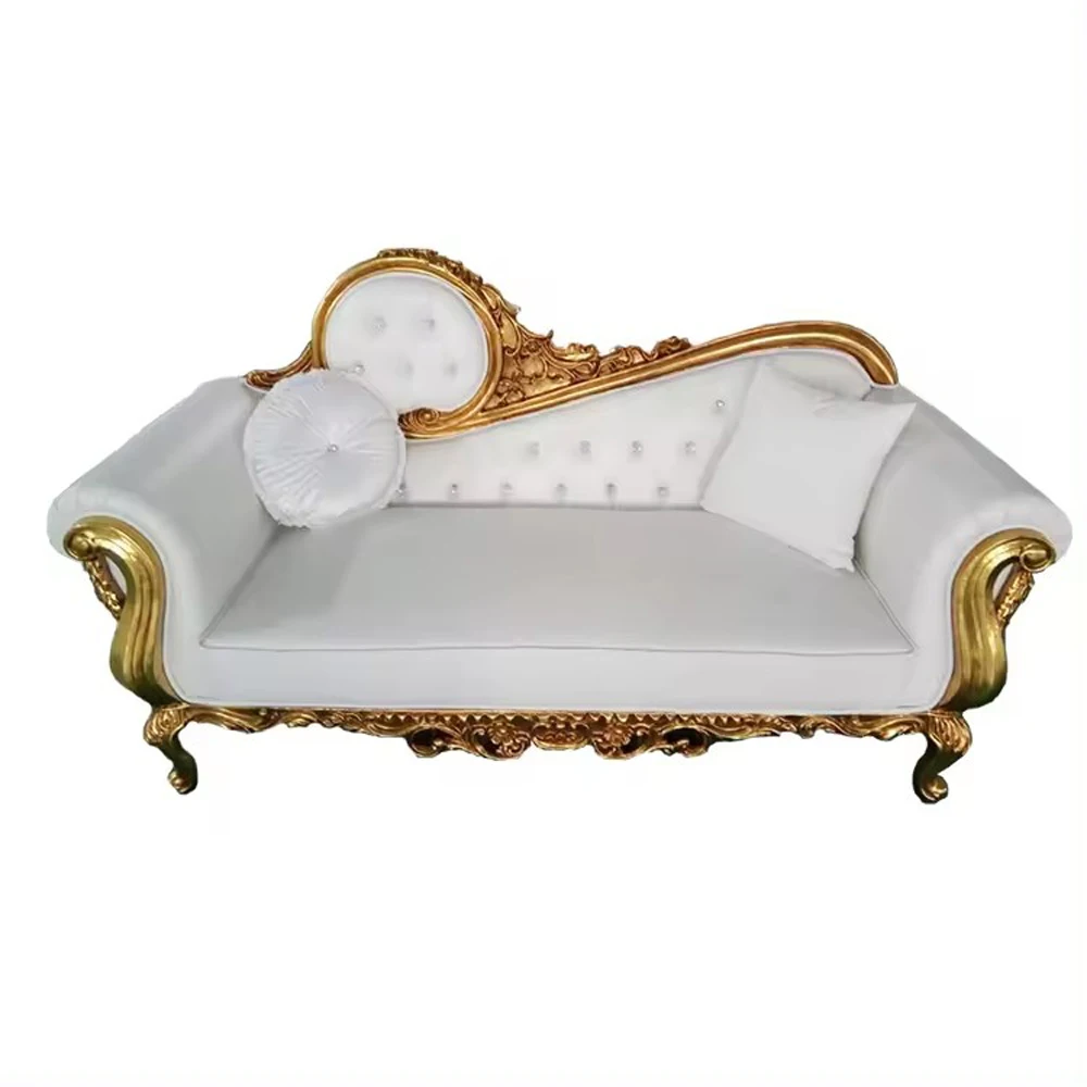 Antique European Style Luxury Golden Stainless Steel Leg King Throne Chair For Wedding Double Seat Leather Sofa for Hotel