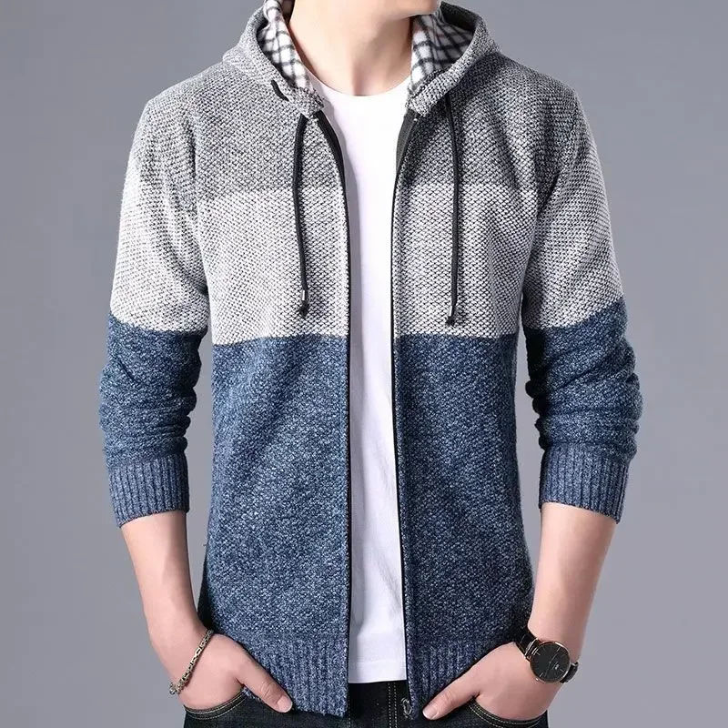 thumbnail image 1 of Ropa para hombre, jerseys con cremallera, suéteres de punto con cremallera para hombre, cuello sin capucha, cuello cálido, primavera y otoño, coreano, X Overfit Fun AS, 1 of 5