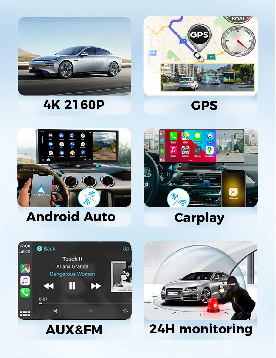  ķ Ĺ ī޶  ī÷  ȵ̵ ڵ 4K DVR GPS ׺̼    ,  , 24H ũ AUX, 10.26 ġ