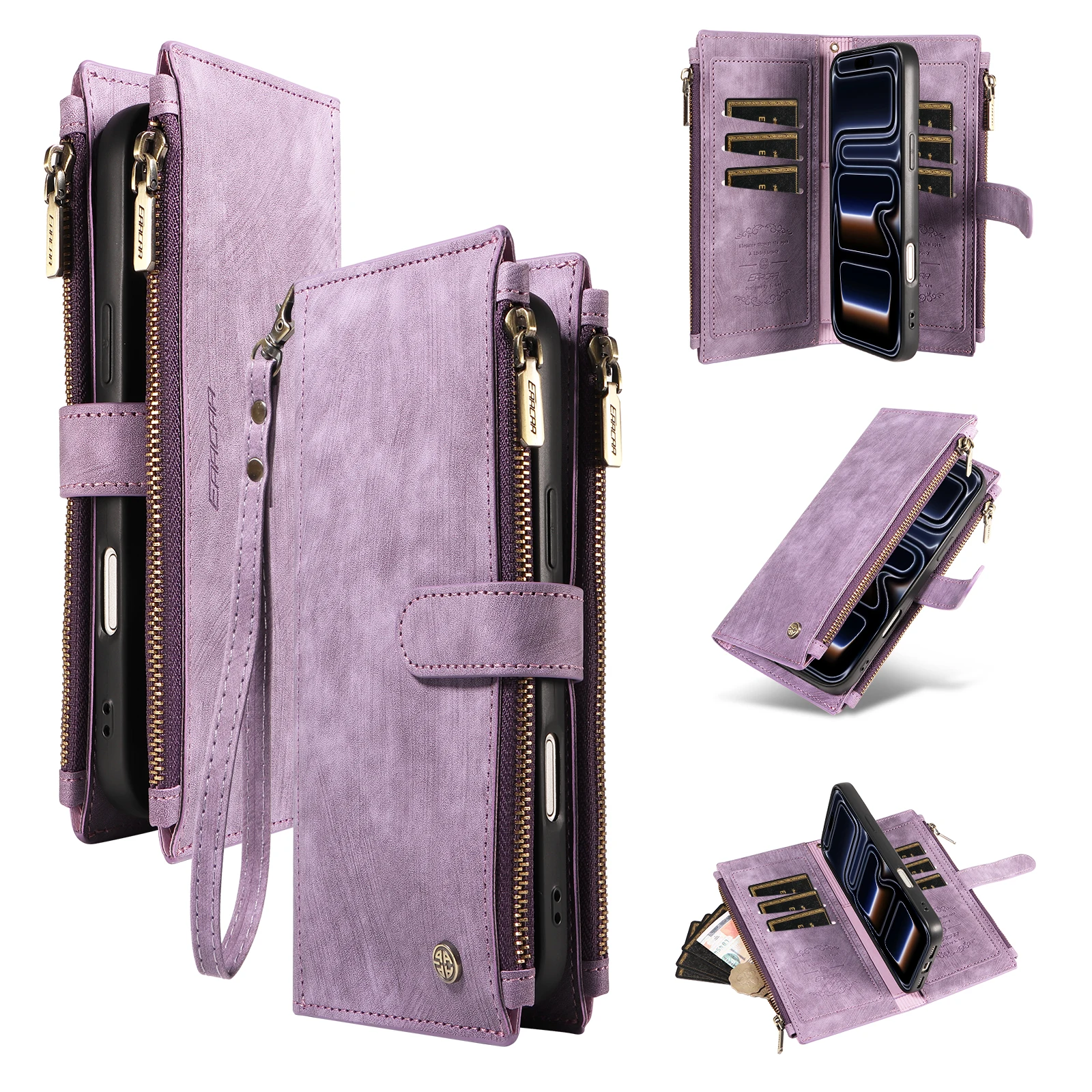 Stylish Faux Leather Wallet Phone Case with Lanyard - Shockproof and Elegant Design