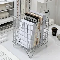 Ins Desk Organizer Mesh Iron Storage Rack Desktop Stationery Book Pen Storage Box Student Dormitory Sundries Storage Basket 4