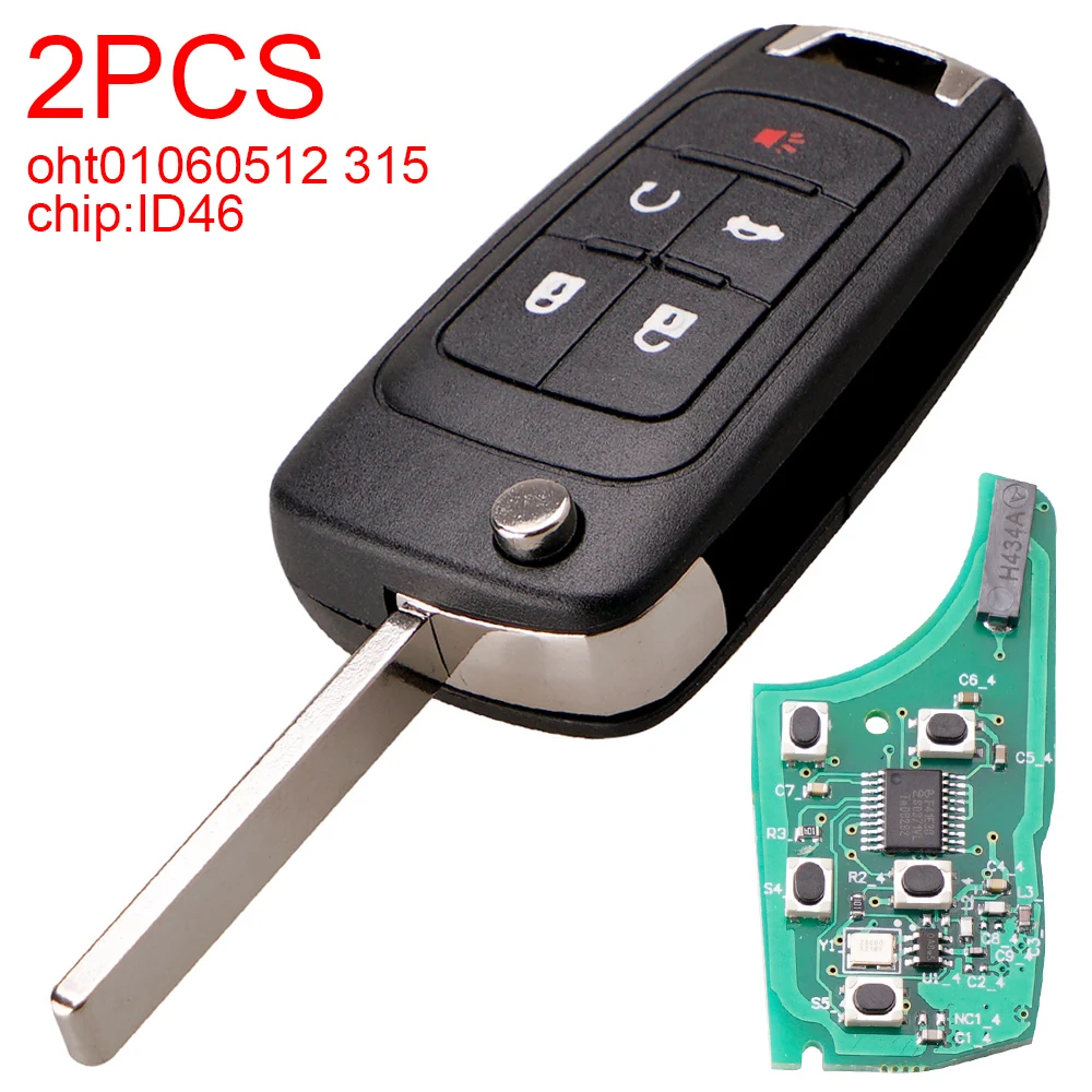2pcs 315MHz 5 Buttons Car Remote Key Fob Replacement with ID46 Chip FCCID OHT01060512 Lock Unlock Fit for Chevrolet GM Car