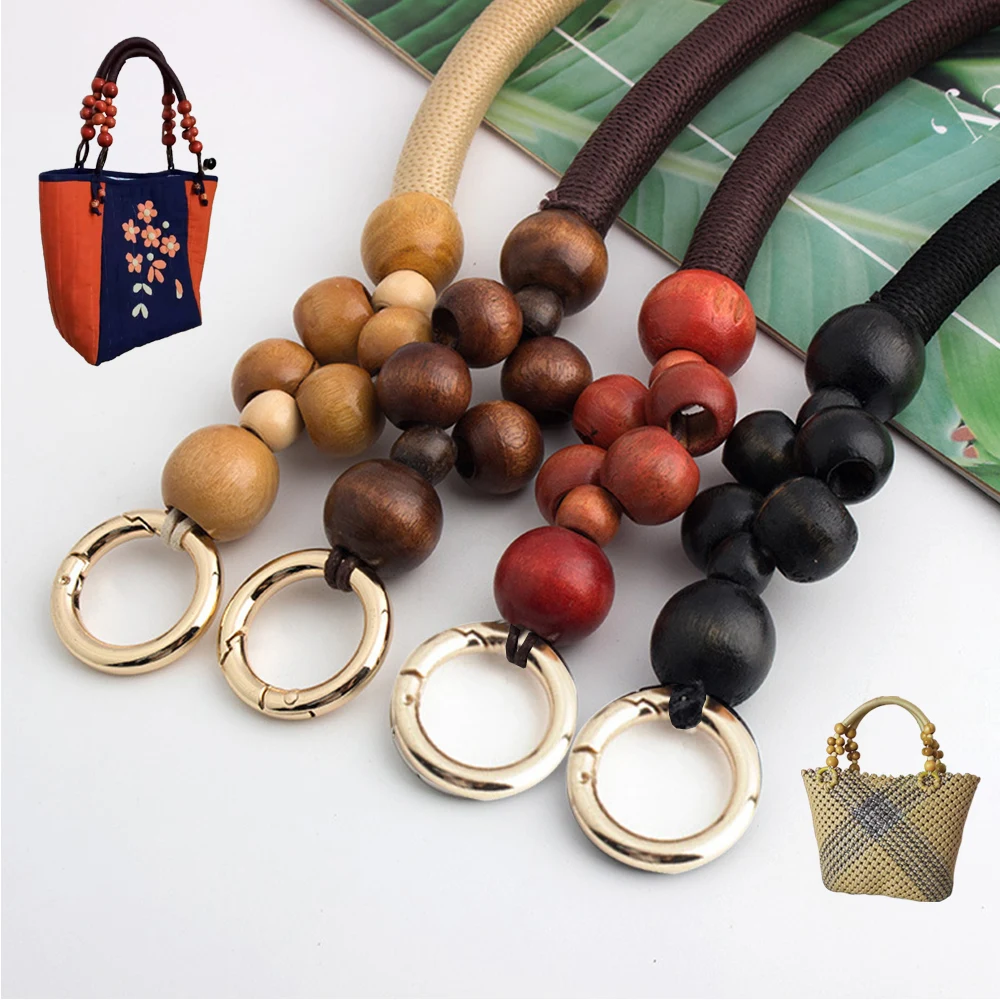 

Wood Bead Bag Straps Nylon Rope Handle Short Bags Belt Fashion Handbag Handles Handmade Shoulder Bag Strap Bag Accessories