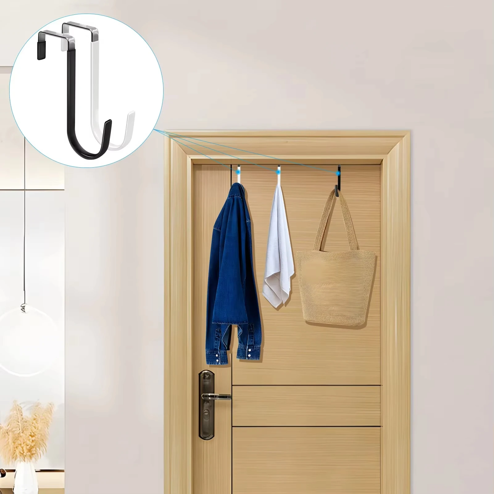 Door Hook Organizer Hooks with Rubber for Living Room Bathroom Bedroom Kitchen Hanging Clothes Towels Hats Coats
