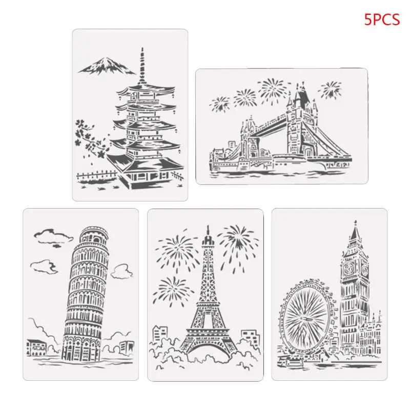 

5 шт./компл. башня парусник рисунок шаблон трафаретная живопись тиснение скрапбукинг