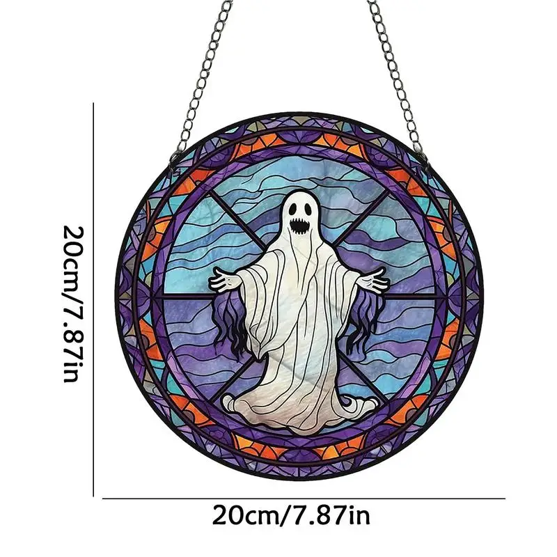 Halloween Sun Catcher Pumpkin Ghost Wall Pendant Ornament Holiday Home Decoration Hangable Ornament Wall Decor Stained Acrylic