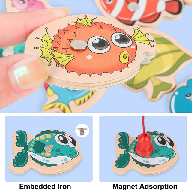 Wooden Magnetic Fishing Game Cartoon Marine Life Learn Alphanumeric Toys Baby Montessori Early Educational Toy for Kids Gift 5