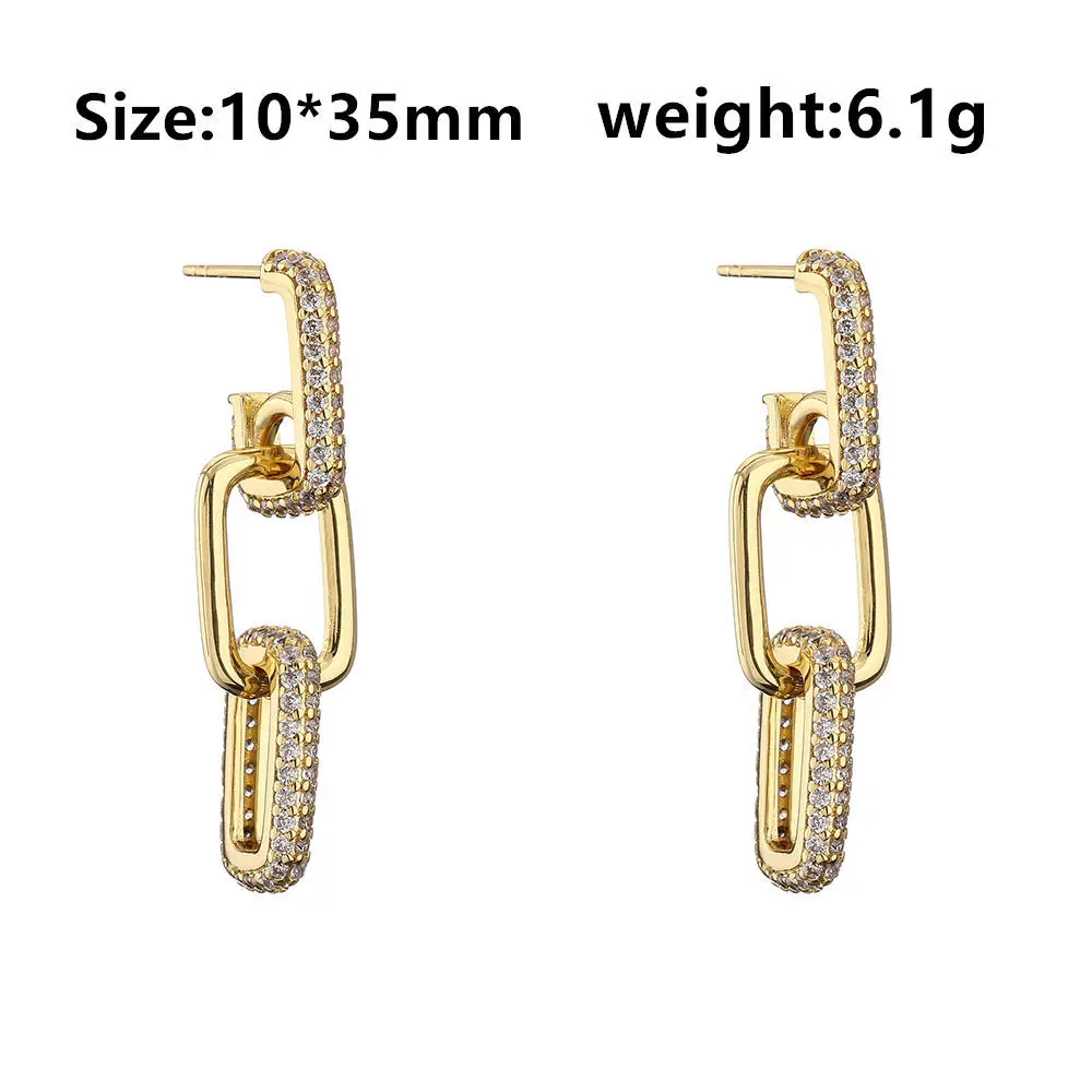New Women's Earrings Plated with 18k Gold Crystal Zircon Rectangular Chain Earrings Popular Fashion Jewelry Couple Gift