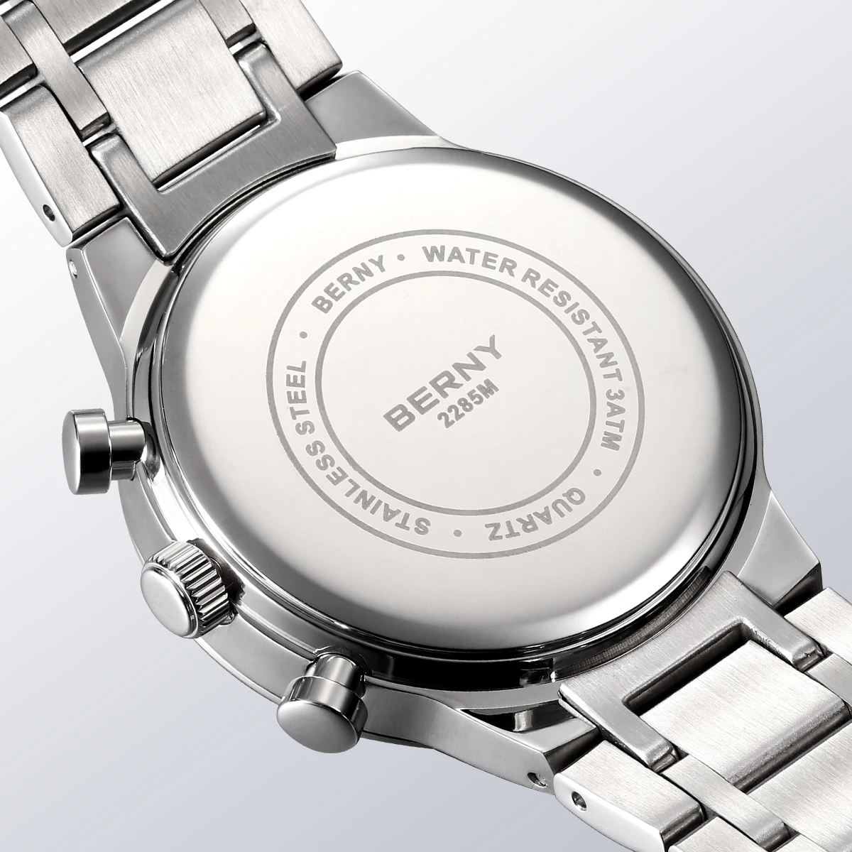 BERNY Chronographenuhren für Herren, modische Multifunktions-Quarzuhr, leuchtendes Datum, komplett aus Edelstahl, Sport-Armbanduhr – Detail 6