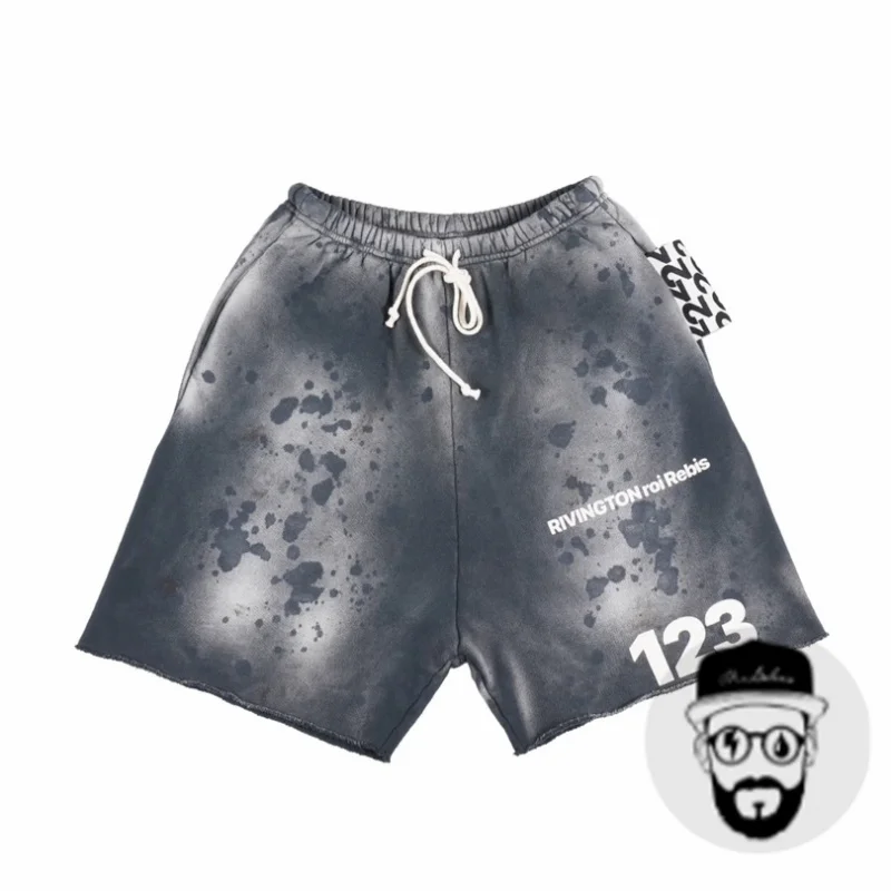 Free shipping heavyweight cotton RRR123 shorts with drawstring casual loose men's sports shorts