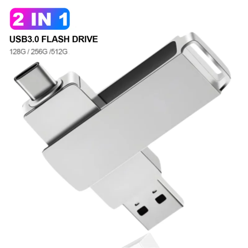 Chiavetta Usb 3.0 2 In 1 Mini Pendrive Ad Alta Velocità 512Gb 256Gb Memory Stick Impermeabile In Metallo Per Telefono/Tablet/Pc Spedizione Gratuita