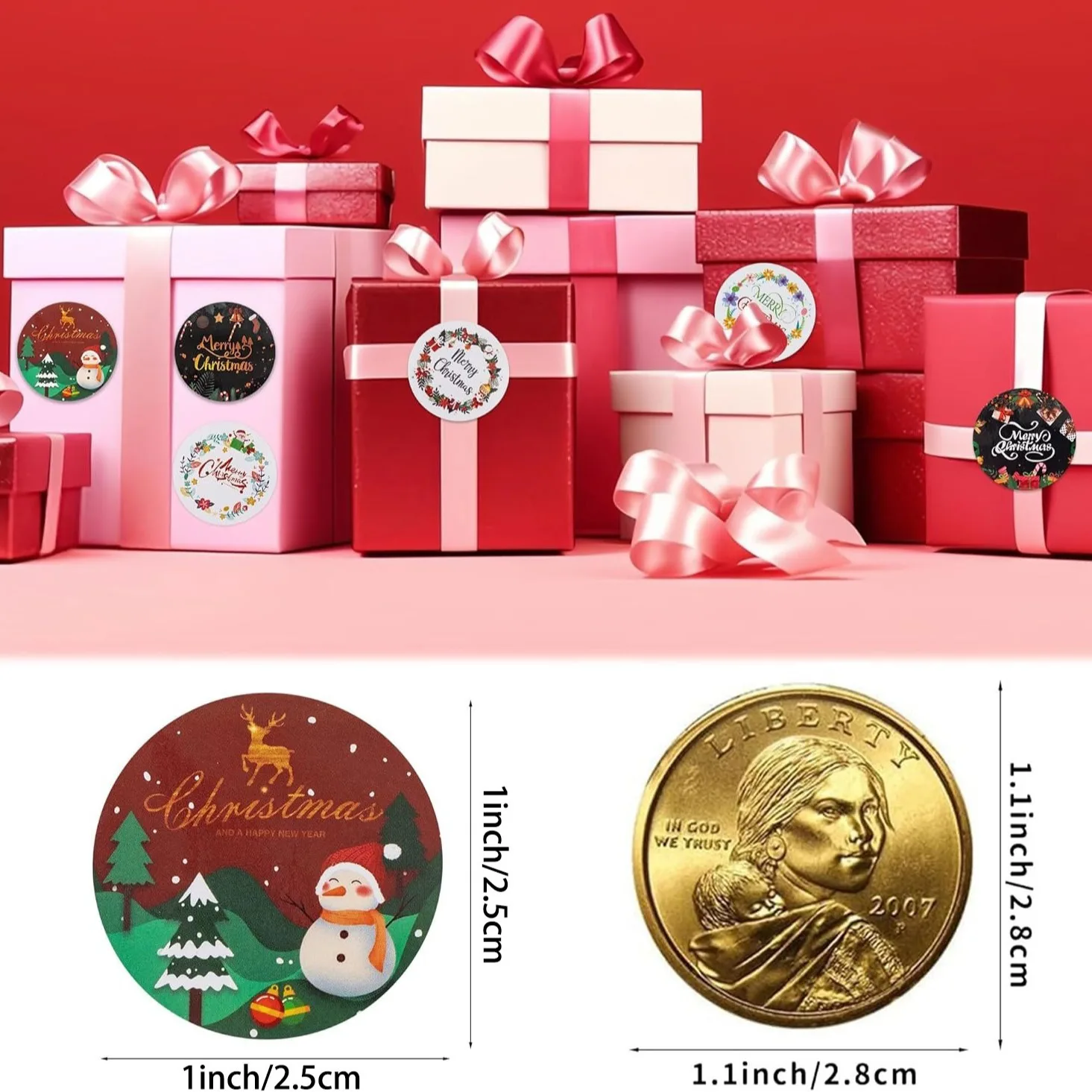 500 Stück 2,5 cm Weihnachtsaufkleber für Umschläge, runde Frohe Weihnachten-Aufkleber, 8 Designs, Weihnachtsgeschenk, Dekor-Aufkleber – Detail 16