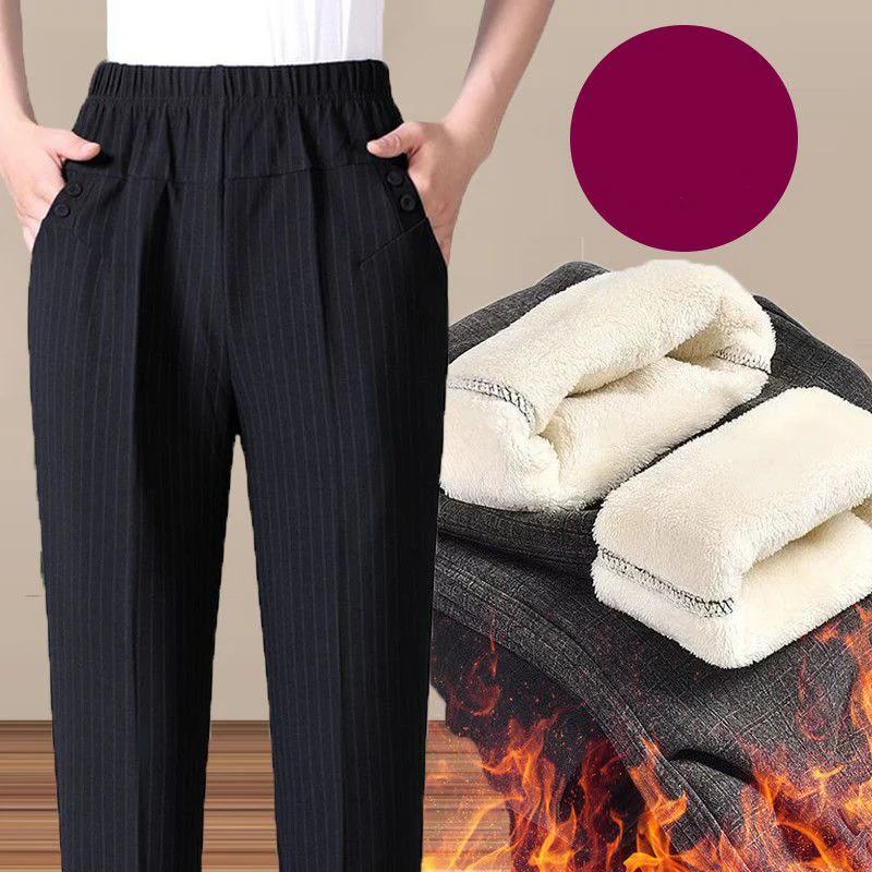 Autumn Winter Plus Velvet Thick Straight Leg Pants Women Fashion Harajuku Trousers All Match Casual High Waist Female Clothes