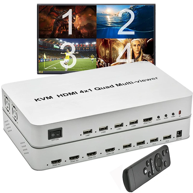 4K HDMI KVM 4x1 Quad Multi Viewer 4 In 1 Out Seamless Switch HDMI