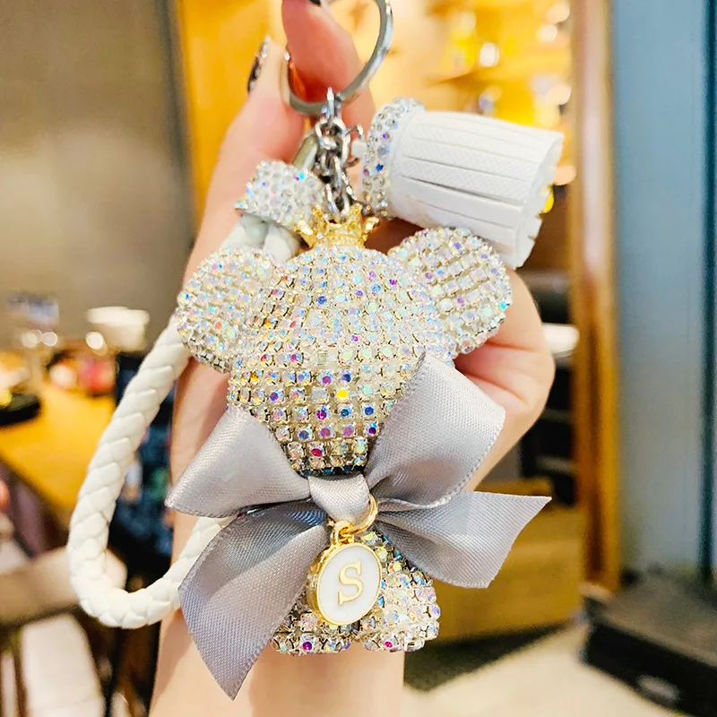 Diamantes de imitación corona pajarita oso llavero coche colgante llavero  anillo soporte bolsa Llaveros Mujer joyería accesorios regalo para Mujer  xuanjing unisex