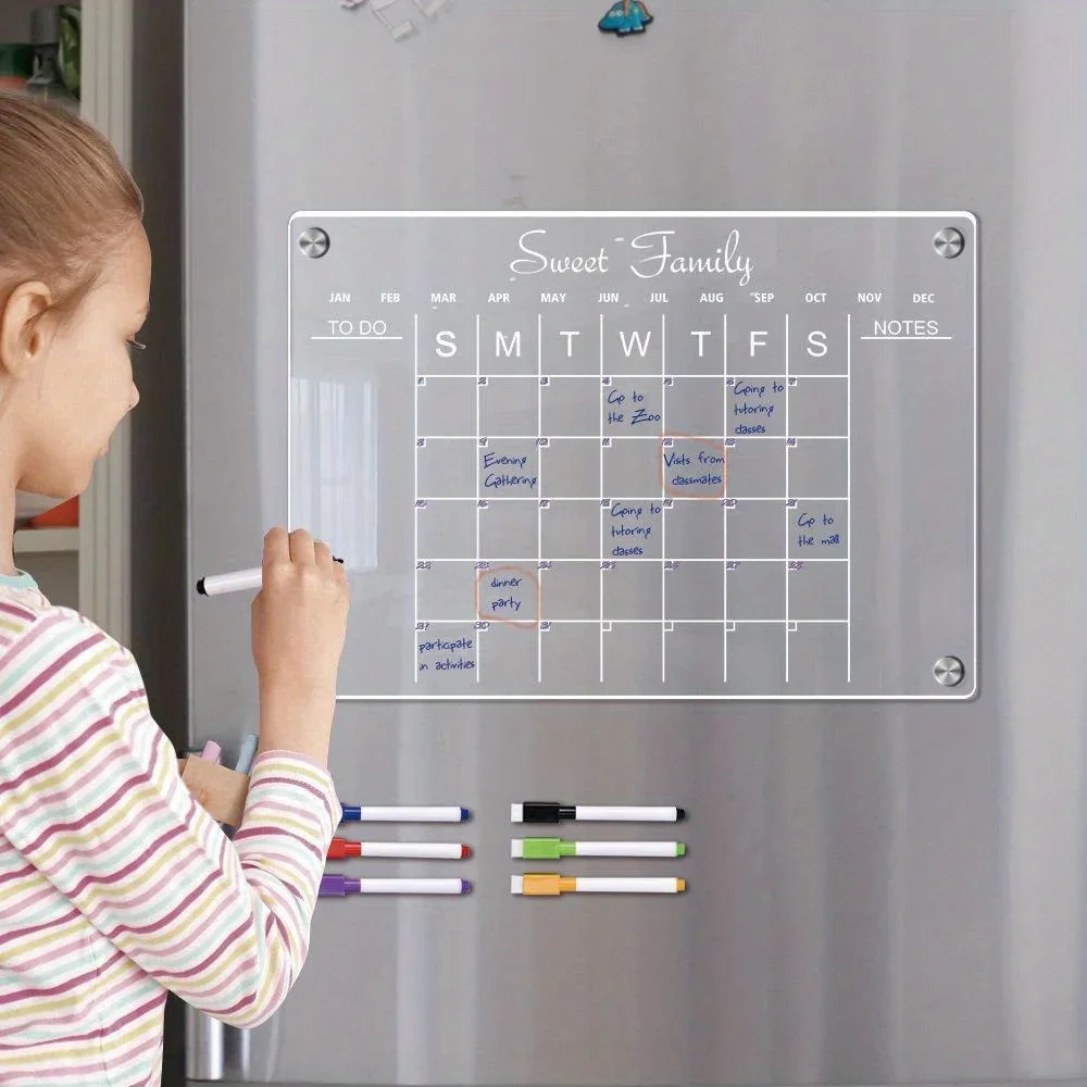 A4 30x21cm Dry Erase Magnetic Acrylic Wall Calendar Chore Chart Board Planning Board Horizontal Wall Calendar for Refrigerator