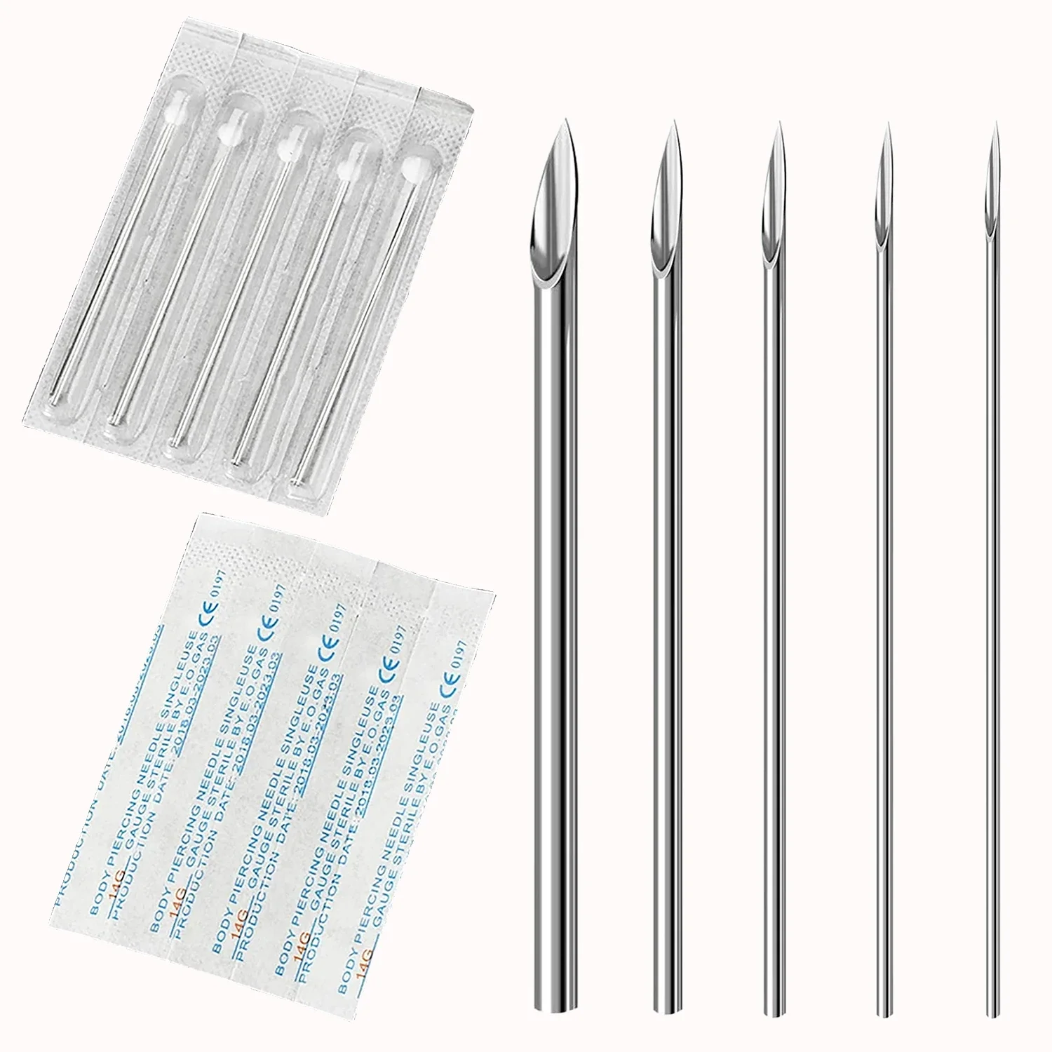 Body Piercing Needles Professional Sterile Stainless Steel 12G 14G 16G 18G 20G Nose Ear Eyebrow Navel Genital