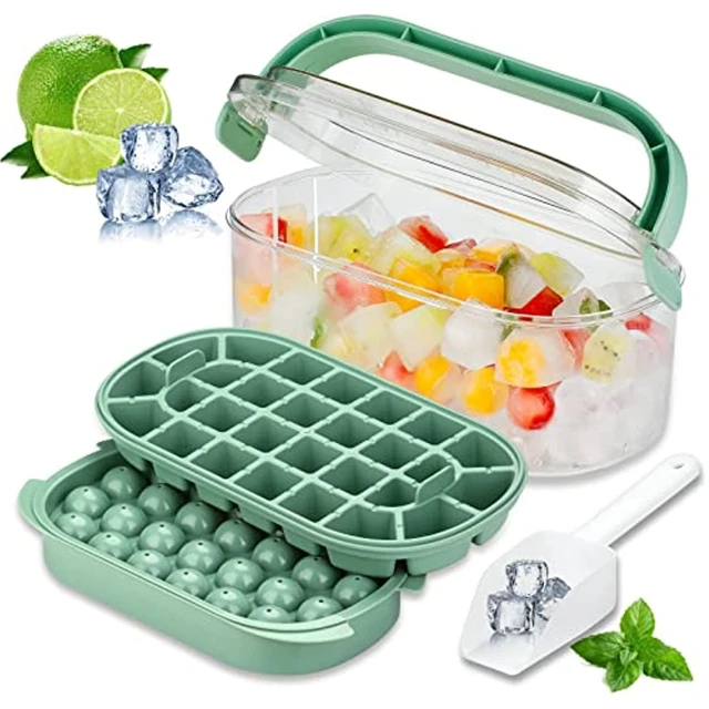 Ice Cube Tray with Lid and Bin for Freezer, Silicone Ice Cube Tray and  Container with Cover Scoop for Ice Making Ice Storage, Portable Ice Maker  Trays Ice Box Bucket 