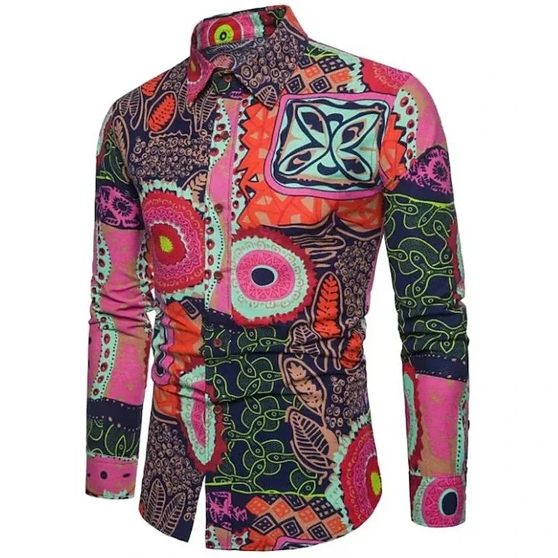 Fashion Men's Designer Doodle 3D Printed Men's Shirt Lapel Large Size Casual Dot Print Long Sleeve Tops Shirts Streetwear Tees