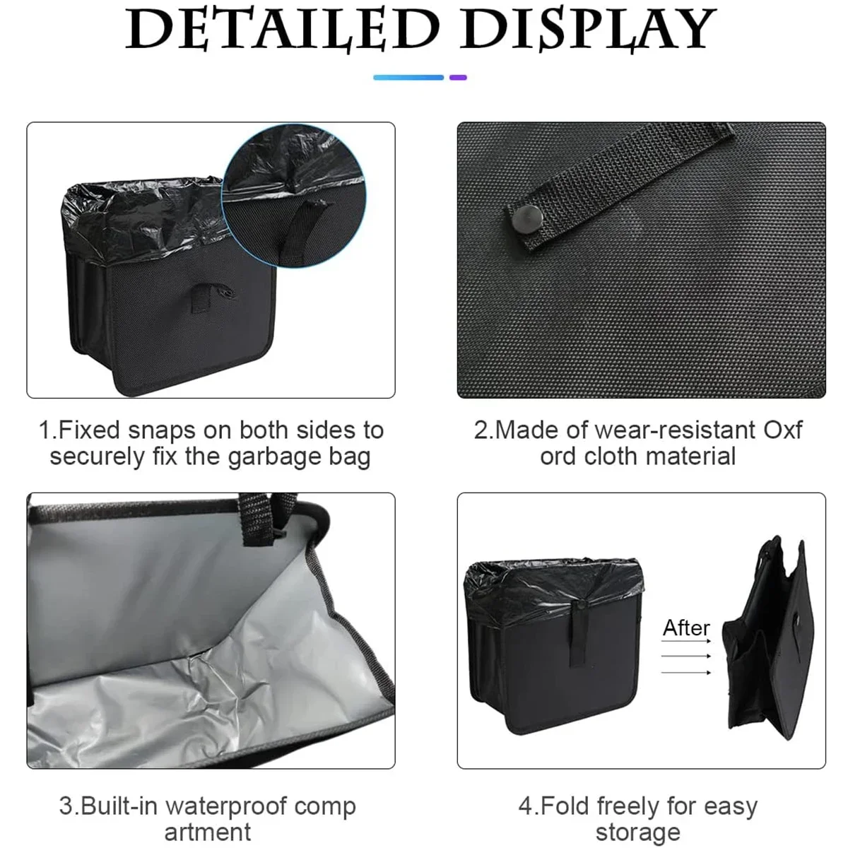 Foldable Car Trash Can 6.58L Car Trash Organizer Bin Portable Hanging Dustbin Storage Bag with Adjustable Strap Waterproof