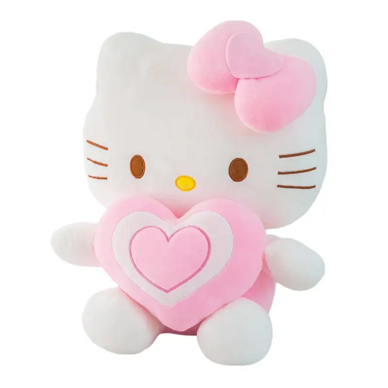 thumbnail image 1 of Muñecos de peluche de gato Hello Kitty de Sanrios Anime, juguete de peluche, gatito súper lindo, almohada de gatito con corazón rosa, regalos de Navidad para niños, 1 of 4