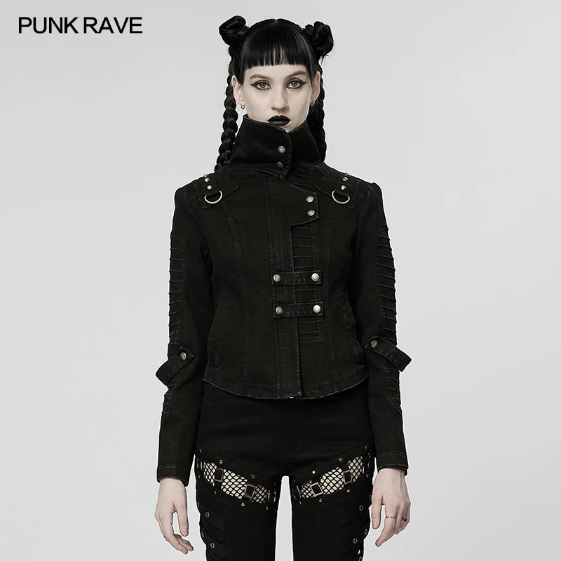 

PUNK RAVE Women's Punk Coat Denim Jacket Punk Daily Hansome Military Personality Streetwear Hiphop Coats Women Clothes
