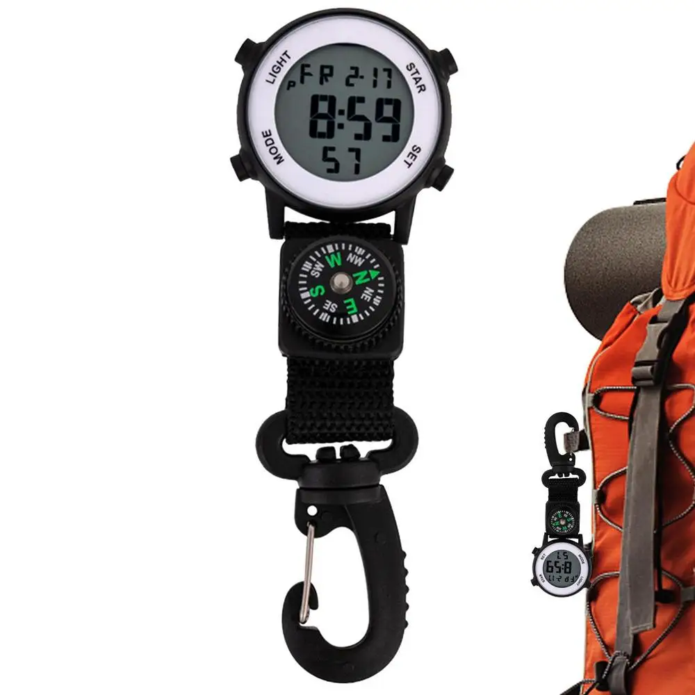 Digital Clip Watch Waterproof And Shockproof Keychain Carabiner Watch Pocket Clip-on Quartz Watch Glow In The Dark With Alarm