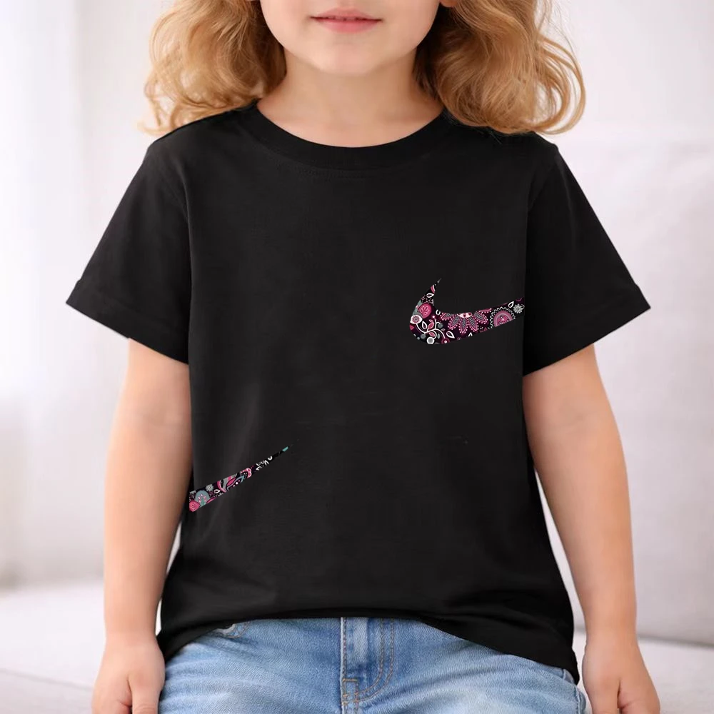 Print black white Short Sleeve Children's T-shirt Set Sports Fashion Boys Girls tops+Shorts Casual Kid new Summer Set, view 5