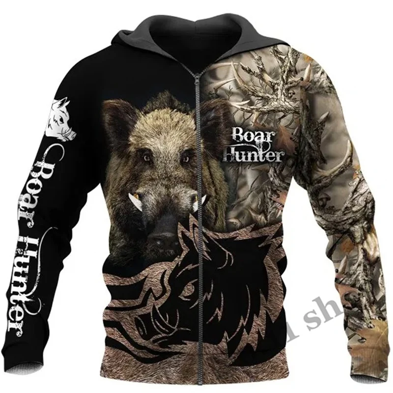 

Funny Wild Boar Hoodies Mens 3D Hunter Sweatshirt Harajuku Hoody Tracksuit Animal Print Coat Anime Camo Hunting Men Clothing