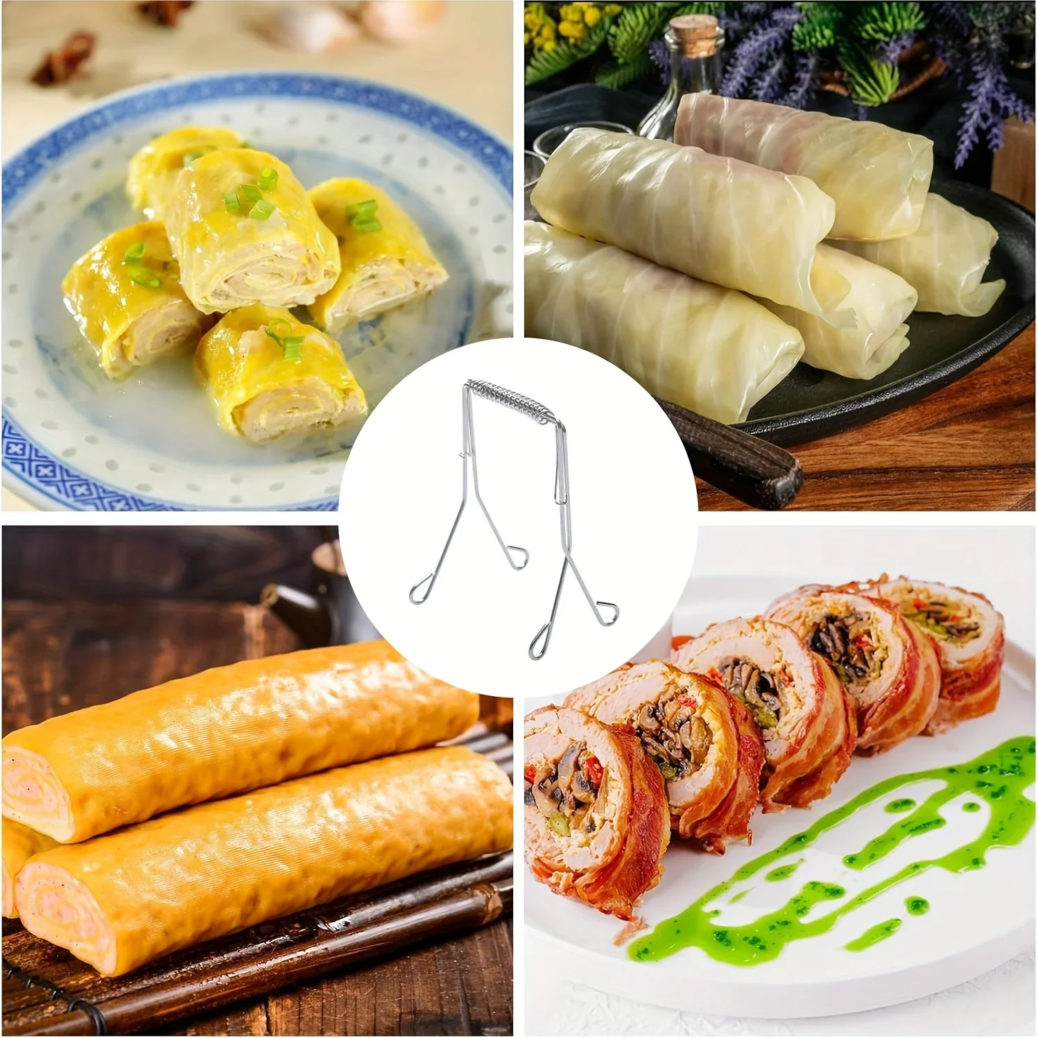 Stainless Steel Cabbage/Leafy Vegetable Clamp - Reusable Multi-Grip Cooking with Serrated-Like Edges for Frying,Steaming, Baking