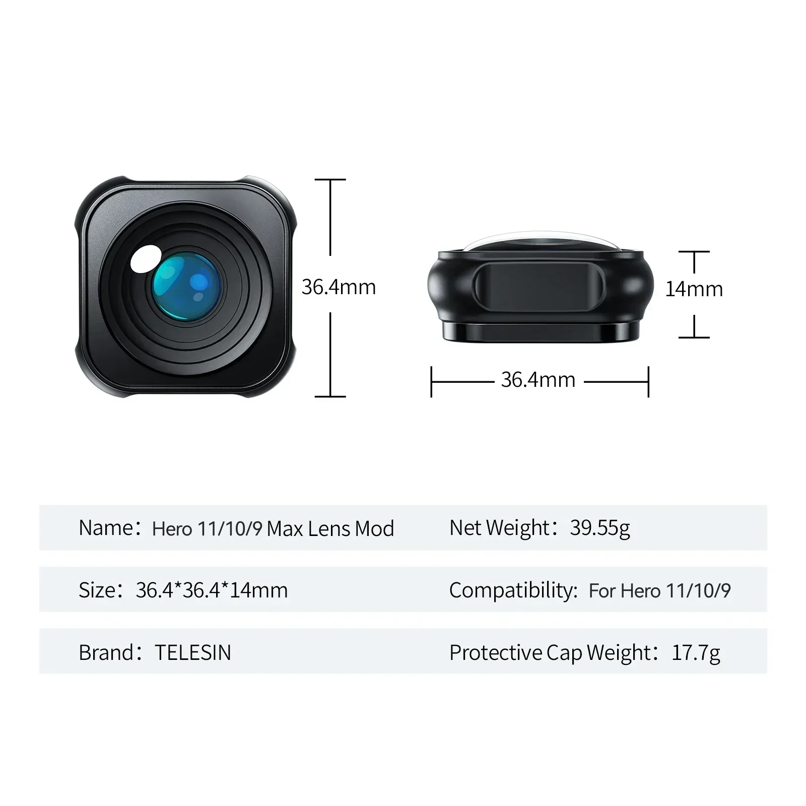TELESIN Max Lens Mod for GoPro Hero 12 11 10 9 Accessories Anti