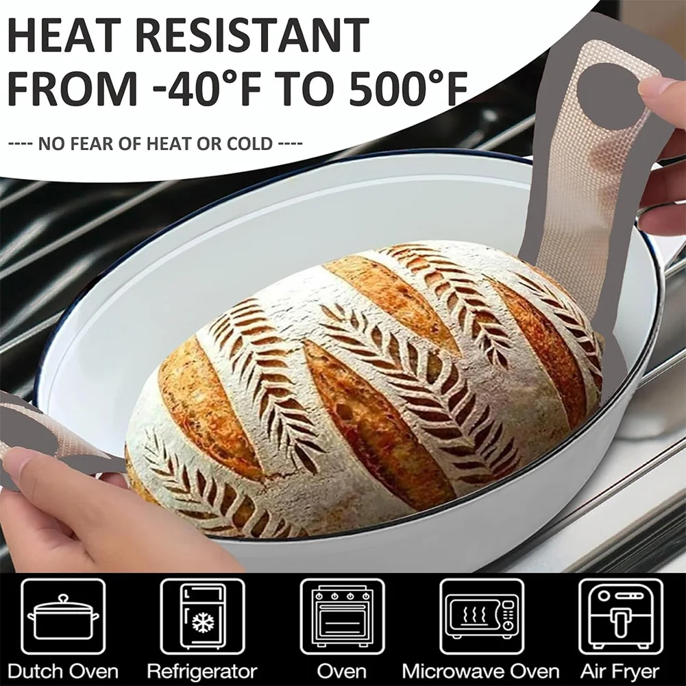 2Pcs Bread Baking Mat Reusable Non-Stick Dutch Oven Easy To Clean Bread Long Handles Sling Bakery Supplies silicone baking mat