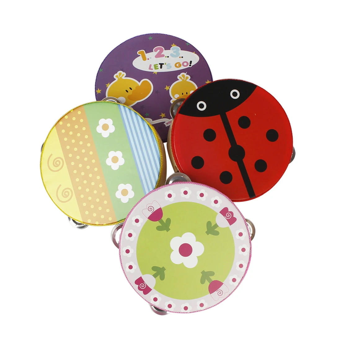 Description Picture 2 of itemOrff Hand Clapped Drum Flower Bell Drum 15CM Cartoon Wooden Tambourine Frestyle Hand Drum Percussion Instrument Children's Gifts