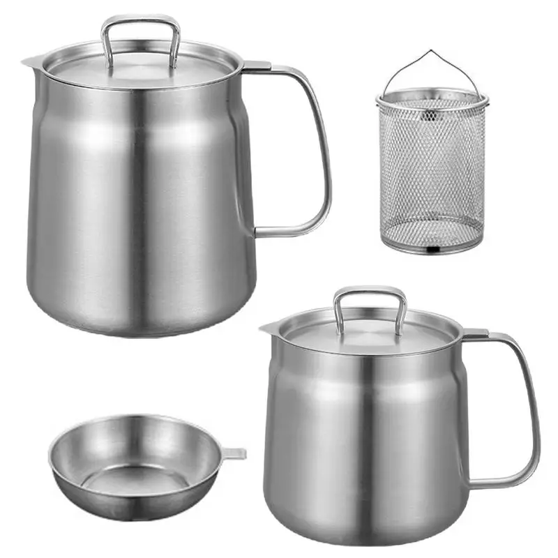 

Stainless Steel Oil Filter Pot Set Kitchen Stranning Tool With Comfortable Handle Grip rustproof cooking oil storage container