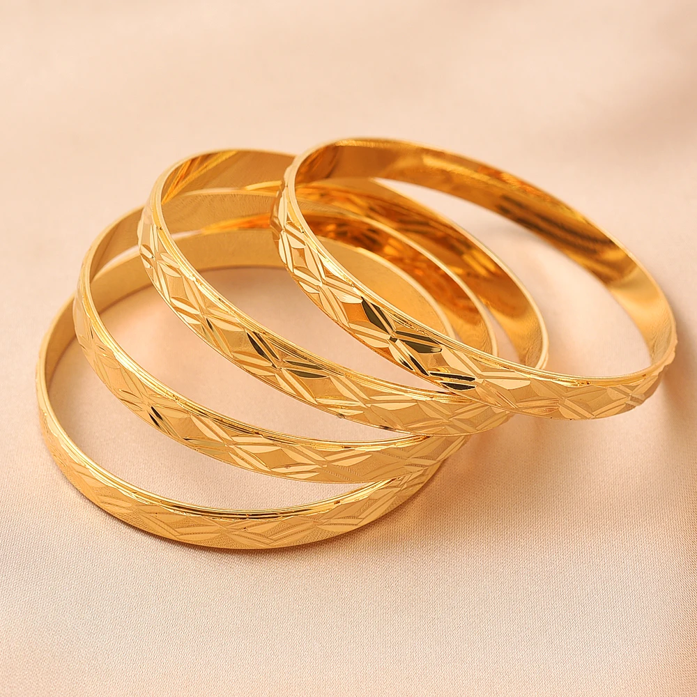 24k 65MM Dubai Wedding Bangles For Women Ethiopian Jewelry Gold Color Indian Bangles Bracelets Women Birthday Jewelry Gifts 5
