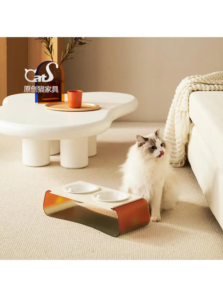 Acrylic Double Bowl Cat Dining Table Cat Bowl Holder Cat Food Basin