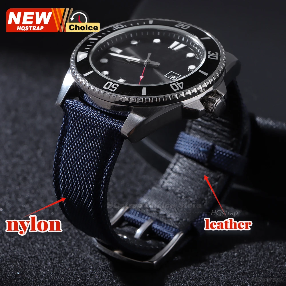 Premium 22mm Quick Release Leather Nylon Watch Strap - Unisex Wristband with Sailcloth Design