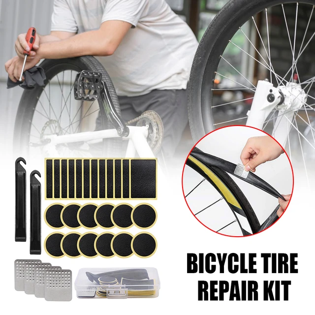 Kit de reparación de pinchazos de bicicleta de 30 piezas, kit de reparación  de tubo interior con parches de reparación de neumáticos de bicicleta sin  pegamento, palanca de neumáticos