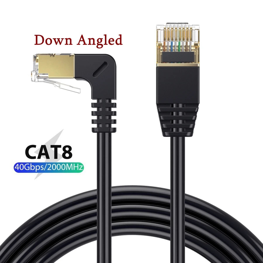 초슬림 Cat8 이더넷 케이블 SFTP 40Gbps Cat 8 RJ45 네트워크 랜 90도 업다운 각도 인터넷 RJ 45 이더넷 케이블 0.25m-3m